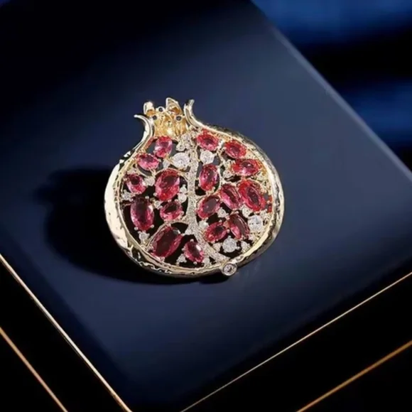 Gold-Tone Pomegranate Brooch with Ruby Red Stones - Picture 1 of 3